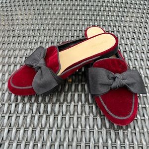 TopShop burgundy velvet black bow mules loafers shoes womens size 39 Christmas